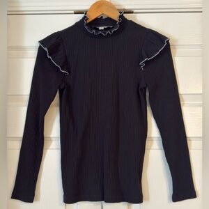 LOFT Mock Neck Ribbed Shirt Small Petite